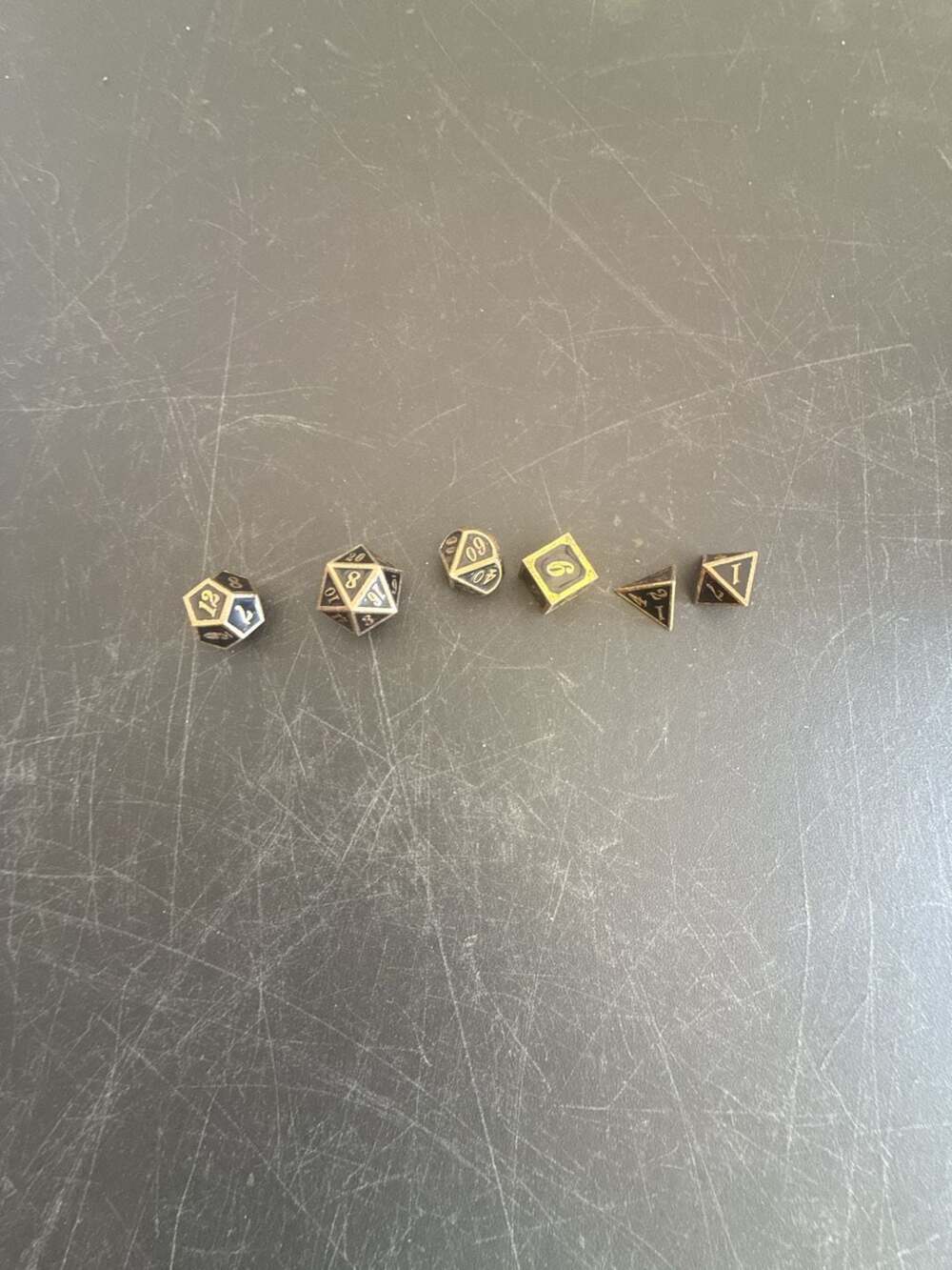 Ancient Gold and Black Dragon Scale Metal 7-Piece Polyhedral RPG Dice Set